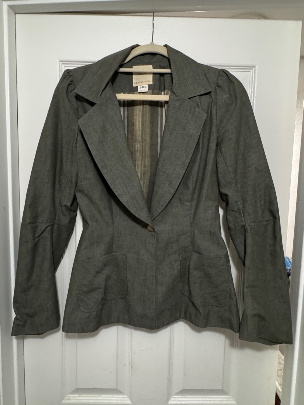 Vintage Mason Olive Green and Cream Tailored Cotton Blazer - Sz 6